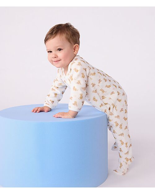 Petit Bateau Velvet Romper - White - Leopard - Extreme Softness Babygrows