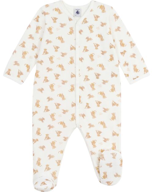 Petit Bateau Velvet Romper - White - Leopard - Extreme Softness Babygrows