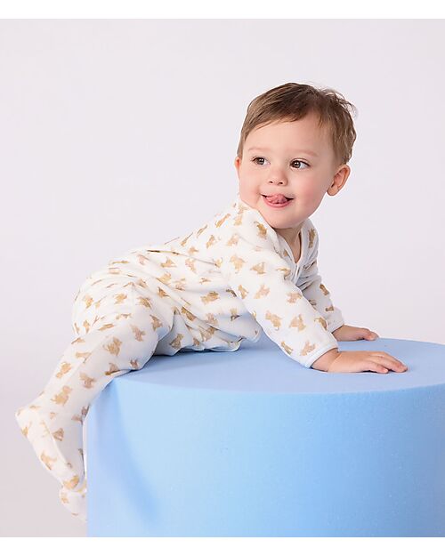 Petit Bateau Velvet Romper - White - Leopard - Extreme Softness Babygrows