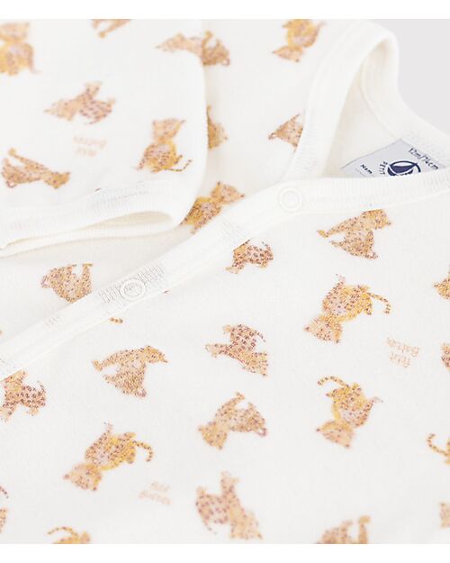 Petit Bateau Velvet Romper - White - Leopard - Extreme Softness Babygrows