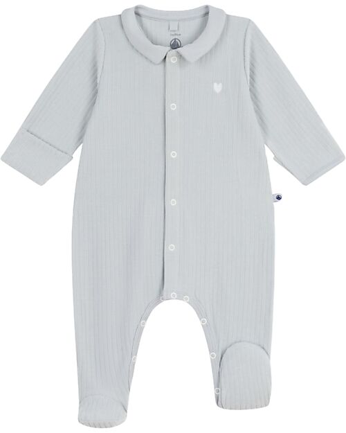 Petit Bateau Velvet Romper with Collar - Grey - 100% Cotton Babygrows