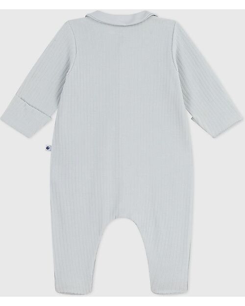 Petit Bateau Velvet Romper with Collar - Grey - 100% Cotton Babygrows
