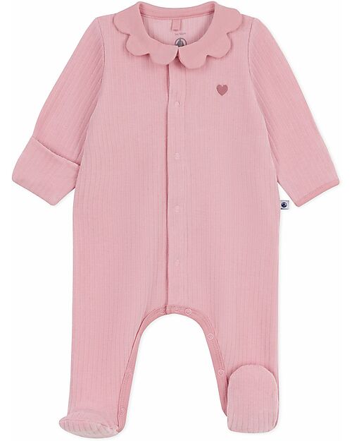 Petit Bateau Velvet Romper with Collar - Pink - 100% Cotton Babygrows