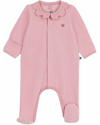 Petit Bateau Velvet Romper with Collar - Pink - 100% Cotton Babygrows