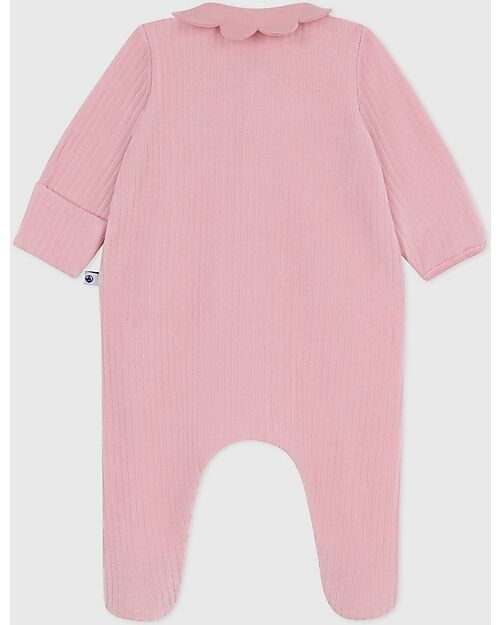 Petit Bateau Velvet Romper with Collar - Pink - 100% Cotton Babygrows