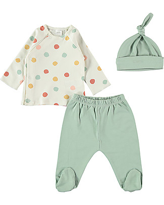 Petit Oh! Boni Layette Set with Tee + Pants + Hat - Multicolor Dots - Pima Cotton Gift Set