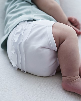 Petit Oh! Braguita Poppy Nappy Cover - White - Pima Cotton Shorts