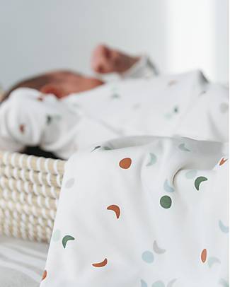 Petit Oh! Cotton Polar Blanket - Moon Multicolor - 80x80cm - Pima Cotton and Fleece Muslin Swaddle