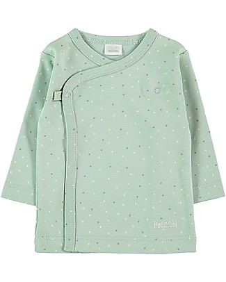 Petit Oh! Kimono Side-Snap Tee - Plumeti Aqua - 100% Pima Cotton Long Sleeves Tops