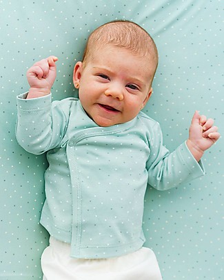 Petit Oh! Kimono Side-Snap Tee - Plumeti Aqua - 100% Pima Cotton Long Sleeves Tops