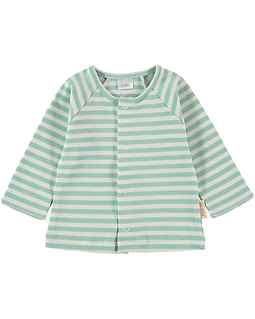 Petit Oh! Long Sleeved Petra Shirt - Aqua and Vanilla Stripes - 100% Pima Cotton Long Sleeves Tops