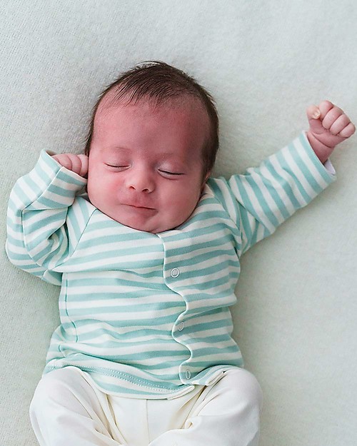 Petit Oh! Long Sleeved Petra Shirt - Aqua and Vanilla Stripes - 100% Pima Cotton Long Sleeves Tops