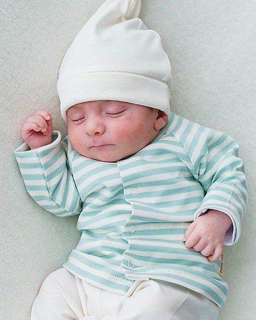 Petit Oh! Long Sleeved Petra Shirt - Aqua and Vanilla Stripes - 100% Pima Cotton Long Sleeves Tops