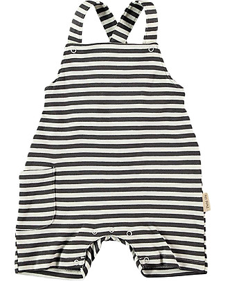 Petit Oh! Luca Overall - Iron/Vanilla Stripes - Pima Cotton Short Rompers