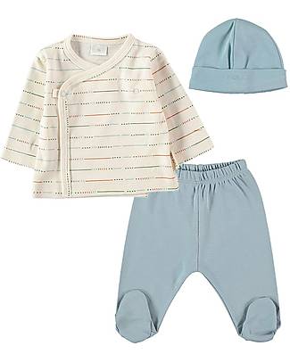 Petit Oh! Mati Set with Tee Pants and Hat - Onda Blue - 100% Pima Cotton Sets And Co-Ords