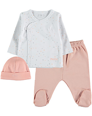 Petit Oh! Mati Set with Tee + Pants + Hat - Mix Star Rose - 100% Pima Cotton Gift Set