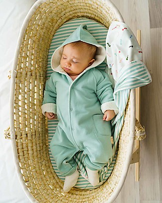 Petit Oh! Pepe Hooded Romper - Aqua - 100% Flannel Cotton Rompers
