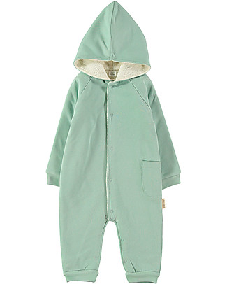 Petit Oh! Pepe Hooded Romper - Aqua - 100% Flannel Cotton Rompers