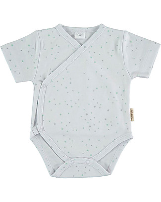 Petit Oh! Short Sleeved Side Snap Body - Mix Star Blue - 100% Pima Cotton Short Sleeves Bodies