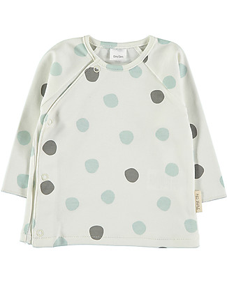 Petit Oh! Tim T-shirt with Asymmetrical Fastening - Confetti Aqua - 100% Pima Cotton Long Sleeves Tops