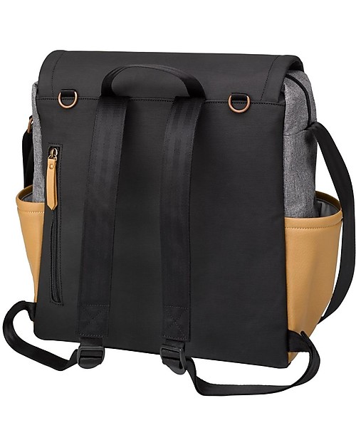 Petunia Pickle Bottom Boxy Backpack - Camel and Graphite - Roomy with Smart Details and Integrated Changing Pad Changing Backpack