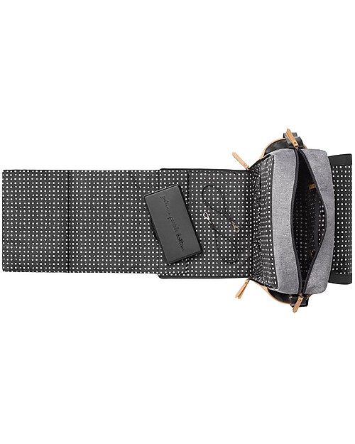 Petunia Pickle Bottom Boxy Backpack - Camel and Graphite - Roomy with Smart Details and Integrated Changing Pad Changing Backpack