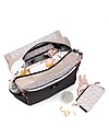 Petunia Pickle Bottom Boxy Backpack - Sand and Black - Roomy with Smart Details and Integrated Changing Pad Changing Backpack