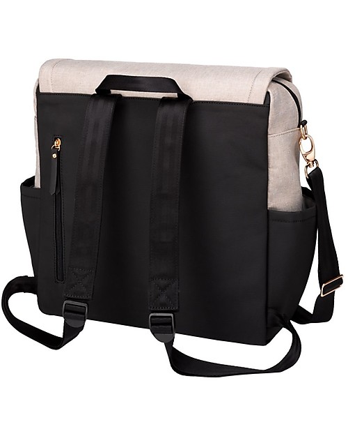 Petunia Pickle Bottom Boxy Backpack - Sand and Black - Roomy with Smart Details and Integrated Changing Pad Changing Backpack