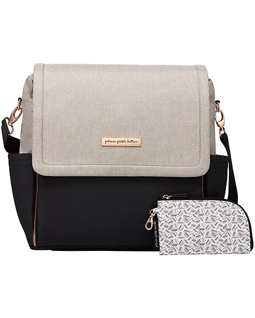 Petunia Pickle Bottom Boxy Backpack - Sand and Black - Roomy with Smart Details and Integrated Changing Pad Changing Backpack
