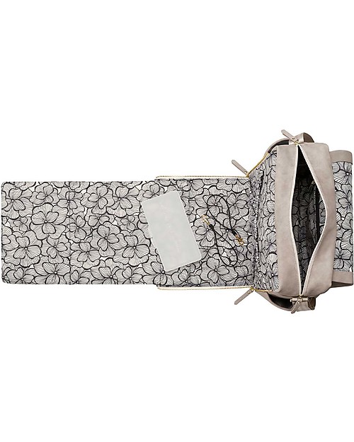 Petunia Pickle Bottom Diaper Boxy Backpack - Grey Leatherette - Includes Foldable Changing Mat Changing Backpack