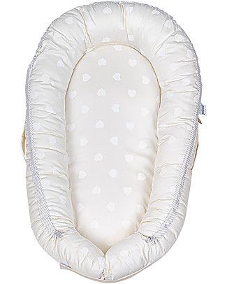Picci NannaDì Amelie Baby Nest - Cream Hearts - with Mattress - 85x50 cm Baby Nest