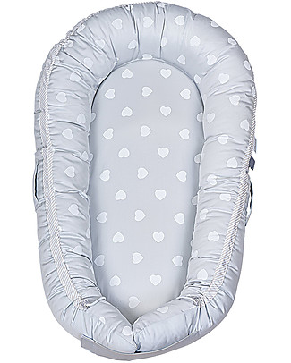 Picci NannaDì Amelie Baby Nest - Pearl Hearts - with Mattress - 85x50 cm Baby Nest