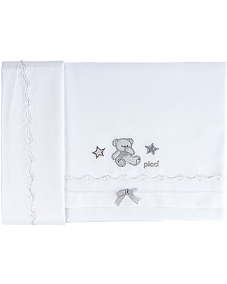 Picci Sheet + Mattress Cover + Pillowcase Set - Bear - for Cradle/Pram - 120x90 cm Bed Sheets and Pillow Cases