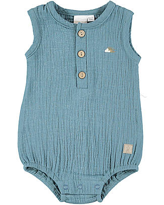 Picci Sleeveless Romper in Organic Cotton Muslin - Light Blue - GOTS and Oeko-Tex certified Dungarees