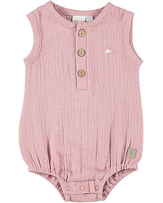 Picci Sleeveless Romper in Organic Cotton Muslin - Pink - GOTS and Oeko-Tex certified Dungarees