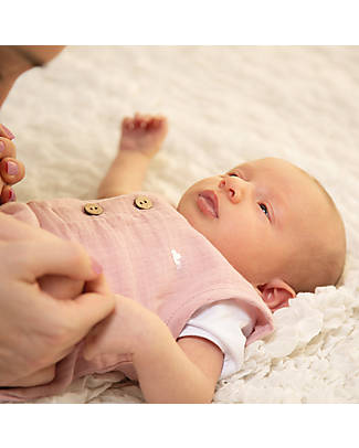Picci Sleeveless Romper in Organic Cotton Muslin - Pink - GOTS and Oeko-Tex certified Dungarees