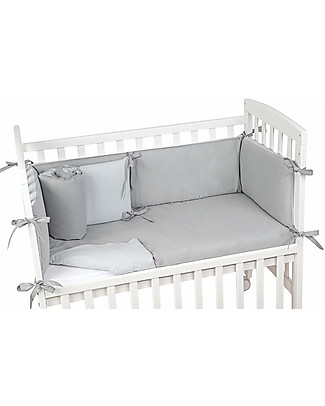 Picci Textile 4-Pieces Set for Lella Next to Me Cot, Grey/Oyster - Duvet, pillowcase, bumper and fitted sheet Bed Sheets