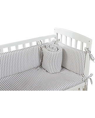 Picci Textile 4-Pieces Set for Lella Next to Me Cot, Zig Zag Grey - Duvet, pillowcase, bumper and fitted sheet Bed Sheets