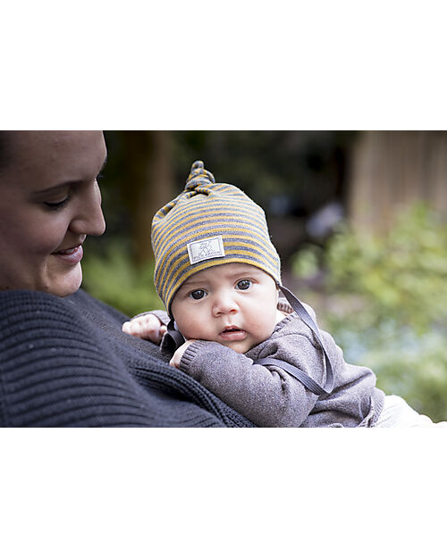 Pickapooh Paula Winter Hat - Gray and Dijon Stripes - Merino Wool and Silk Winter Hats