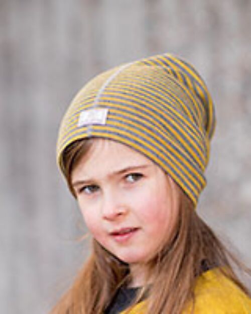 Pickapooh Paula Winter Hat - Gray and Dijon Stripes - Merino Wool and Silk Winter Hats