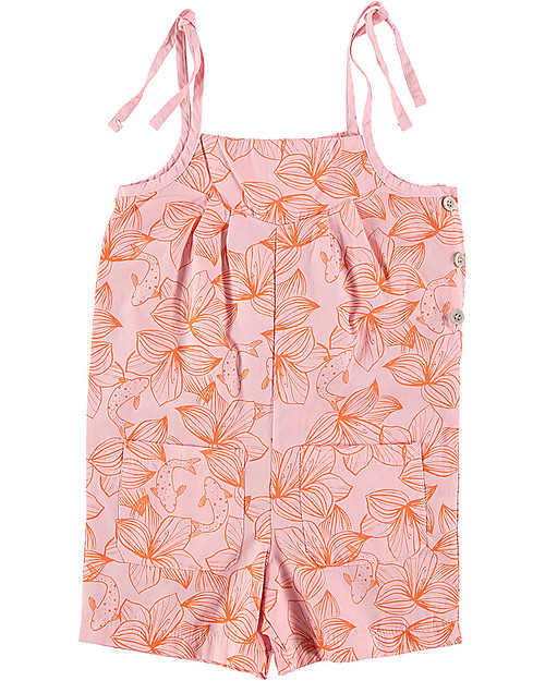 Picnik Girl's Short Jumpsuit, Pink/Flowers - 100% cotton Short Rompers
