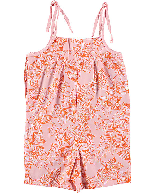 Picnik Girl's Short Jumpsuit, Pink/Flowers - 100% cotton Short Rompers