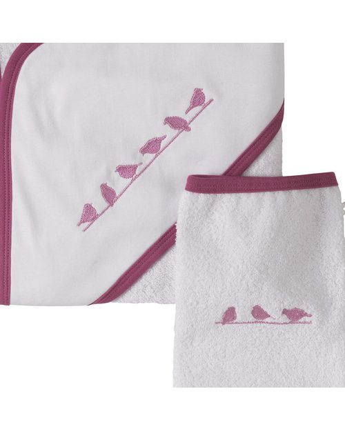 Pigeon - Organics for Kids Hooded Towel and Washcloth Set with Embroidered Birds - 100% Organic Cotton - Purple (Ideal as a new baby gift) Towels And Flannels