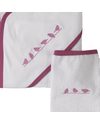 Pigeon - Organics for Kids Hooded Towel and Washcloth Set with Embroidered Birds - 100% Organic Cotton - Purple (Ideal as a new baby gift) Towels And Flannels