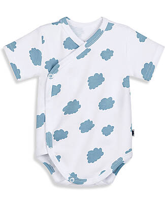 Pink No More Bodysuit Kimono with Short Sleeves - Clouds - 100% Cotton Oeko-Tex Short Sleeves Bodies
