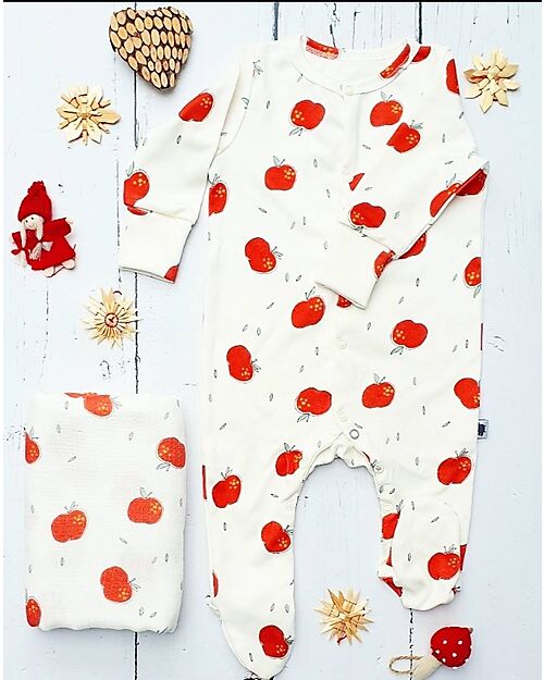 Pink No More Sleepsuit - Apples - 100% Cotton Oeko-Tex Babygrows