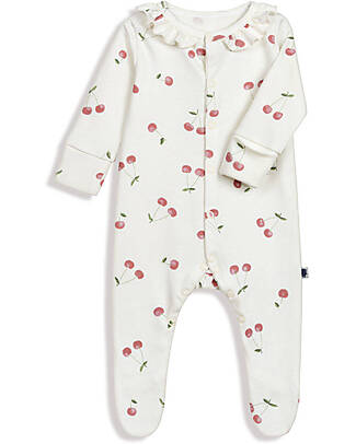 Pink No More Sleepsuit - Cherries - 100% Cotton Oeko-Tex Babygrows