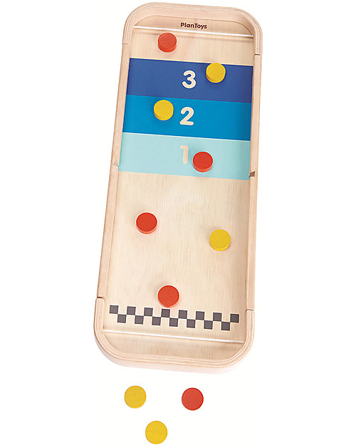 PlanToys 2in1 Wooden Board Game, Shuffleboard and Disc Flicking Ecofriendly and fun unisex