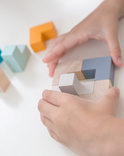 PlanToys 3D Wooden Puzzle - Solve the Cube! Wooden Blocks and Construction Sets