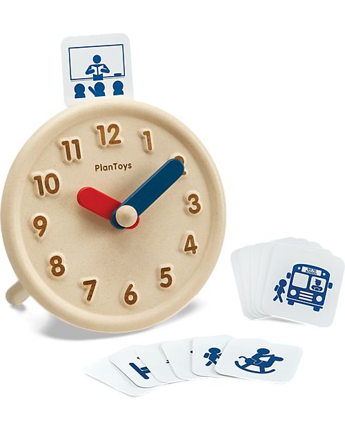 PlanToys Activity Clock - Wooden Toy - Teaches Time Perception! Montessori Toys